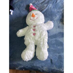 Build A Bear Holiday Snowman 16" Plush Stuffed Animal Toy with Pink Hat